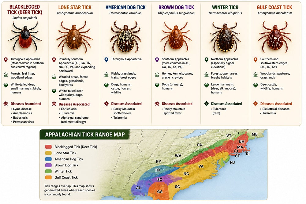 tick-types Types of ticks in Appalachia