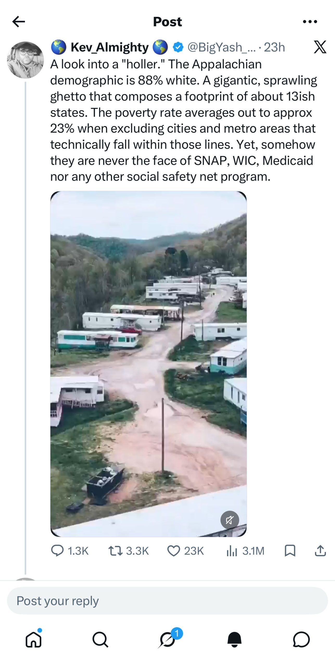 Screenshot X post about poor Appalachians